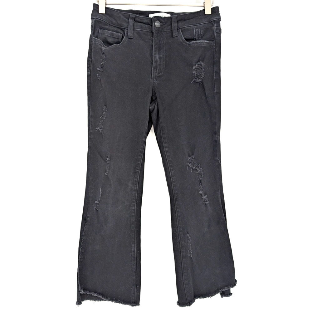 Flying Monkey Black Distressed Slit Hem Flare Crop Jeans Boho Grunge Size 26